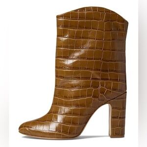 SCHUTZ Tan Croc-Patterned Heeled Boots